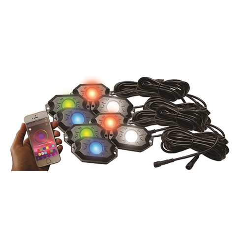 Race Sport Lighting 8-POD RGB+W Hi-Power Rock Light Complete Kit with Bluetooth APP Controls 