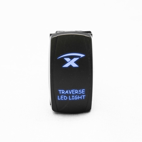 Race Sport Lighting Traverse 3 Way Position LED Logo Rocker Switch with 4-Pins Middle Off, Function 1 Up, Function 2 Down 